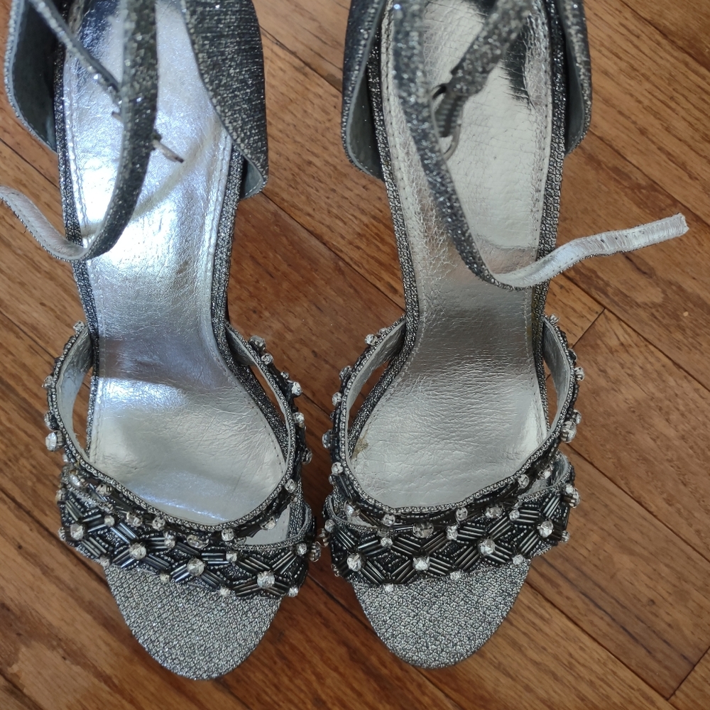 Adrianna Papell Gunmetal Beaded Strappy Heels - Picture 8 of 10